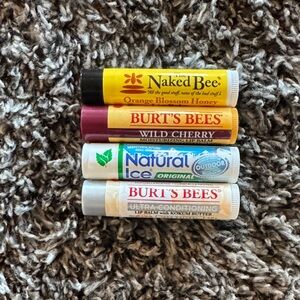 4 new lip balms:  Burt’s Bees, Natural Ice, The Naked Bee